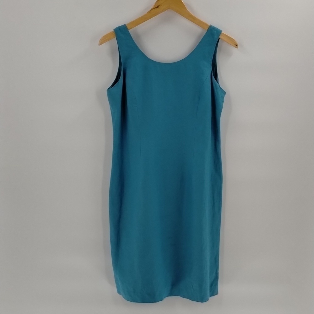 Papell Petites teal fitted dress 4P sleeveless hidden zip back